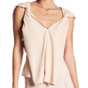 Fem V-Neck Twist Sleeve Blouse Top Beige Small